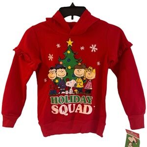 Peanuts Red Christmas Holiday Squad Hoodie Sweatshirt Kids Size 7/8